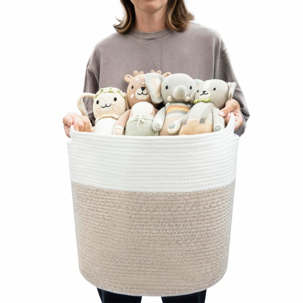 Large Cotton Woven Storage Basket - 15.8"X15x8"x13" XXL Size -