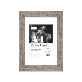 Almost Frameless A4 Walnut Ornate Picture Frame With White Mount for A5 (14.8 x 21cm - 5.8 x 8.3in) Poster, Photo, Artwork, or Print. Shabby Chic Style Portrait and Landscape Display with Wall Hooks