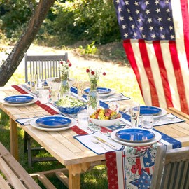 4th of July Table Runner Star American Flag Patriotic Independence Day Table Runners Eucalyptus Leaves Memorial Table Decor Seasonal Kitchen Dining Table Decoration Holiday Party Decor 13x72 Inch