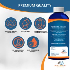 Ultrasonic Denture Cleaner - Denture Cleaner for All Types of Dentures - Denture Cleaning Solution Removes Stains, Plaque, Grime, and Build-up - Works on Retainers, Invisalign, & More (16 Ounce)