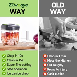 Ziweaye Manual Food Processor Vegetable Chopper, Portable Hand Pull String Garlic Mincer Onion Cutter for Veggies, Ginger, Fruits, Nuts, Herbs, etc., （900ml,Gray-green）