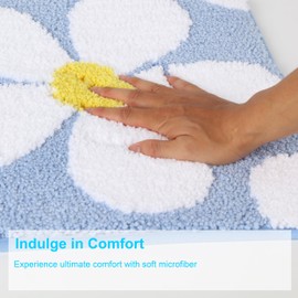 Cute Flower Bath Mat Bathroom Rugs Bathroom Accessories, Funny Non Slip Floor Bath Rug Machine Washable Bathmat Ultra Soft Microfiber Carpet for Bathtub & Shower (Light Blue, 30x19 Inch)