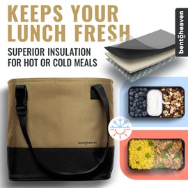 Bentoheaven Insulated Lunch Tote for Work - Durable Materials, Variable Strap/Handle, Wide Opening - Cooler Lunch Bag for Women & Men - Fits all major Bento Lunch Boxes and Other Containers (Beige)