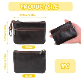 Genuine Leather Mens Coin Purse Tray Coin Pouch Small Cash Change Key Wallet Holder Mini Money Bag with Zip Keychain Business Cards Specie Organizer Gifts for Men Women Dad Father, Retro Brown