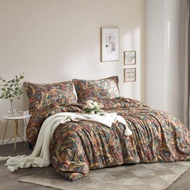 Ikawaapurry Floral Full Size Comforter Set for Bed Farmhouse Boho Bedding Comforter Sets Fluffy Lightweight Flowers Plants All Season 3 Pieces Comforter with 2 Pillow Shames
