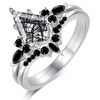 OLIVIASO Kite Cut Black Quartz Rutilated Engagement Ring Set 925