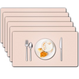 Placemats, Leather Placemats Set of 6, Heat Resistant Table Mats, Non-Slip Stain Resistant Kitchen Table Place Mats, PU Dining Place Mats for Indoor & Outdoor, Waterproof Wipeable Coffee