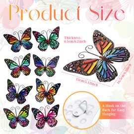 8 Pieces Metal Butterfly Wall Art Decor, 3D Butterfly Hanging Wall Decor Sculpture for Balcony Patio Living Room Garden Outdoor Fence Decoration (Cute Style)