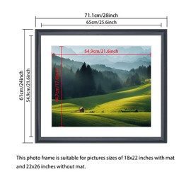 Mxtallup 22x26 Picture Frame Black Solid Wood Poster Frame 18X22 with White Mat & Hanging Hardware Fits 22x26 or 18x22 photo frame (T23B2226W1822)