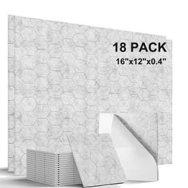 Upgraded Acoustic Panels, Palmhill Soundproof Wall Panels, 18 Pack 16"X12"X0.4" Sound Proof Foam Panels For Walls,Self-Adhesive Sound Panels, Sound Absorbing Panel (Grey)