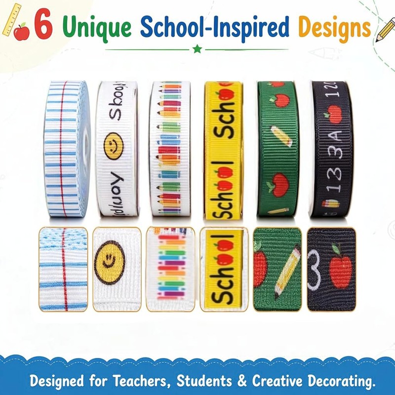 Teacher Appreciation Ribbon 6 Rolls with Stickers & Scissors