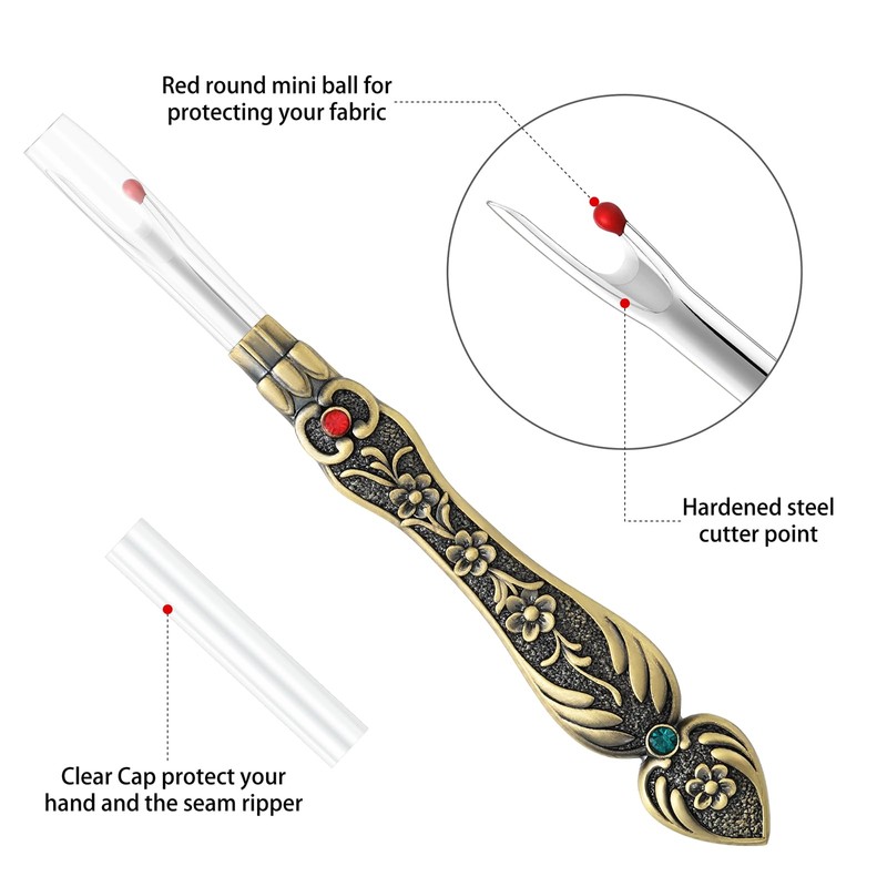 Vintage Sewing Seam Ripper, Ergonomic Thread Remover for Sewing Crafting