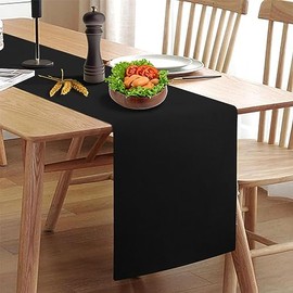Rinpon Waterproof Wipeable Table Runner, Thick Farmhouse Table Runner, Dresser Runner, Rustic Table Runner for Kitchen Dining Room, Bedroom, Living Room, Indoor and Outdoor (36'', Black)
