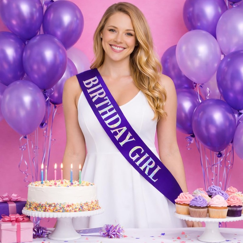 Shimmer Anna Shine Glitter Birthday Sash for Women – Purple