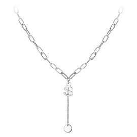 EVER FAITH Letter 26 Necklace Dainty Round Disc Alphabet Pendant Paper Clip Chain Choker for Women, Brass, Crystal