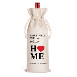 Housewarming Gifts New Home Wine Bag, New Home Gift Ideas, First New Home House Homeowner Gift, Realtor Gift to Clients, Housewarming Party Decorations, Wine Bags Gift for Women(Beige-New Home)