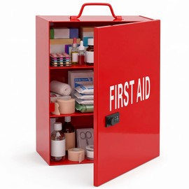First Aid Cabinet with Combination Lock & Key 3 Shelf,Red