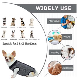 AOKAZI Surgical Recovery Suit, Dog Body Suits After Surgery, Professional Recovery Suit for Dog Cat, Comfortable E Collar Alternative, Prevent Licking Dog Onesie (Black Gray, X-Small)