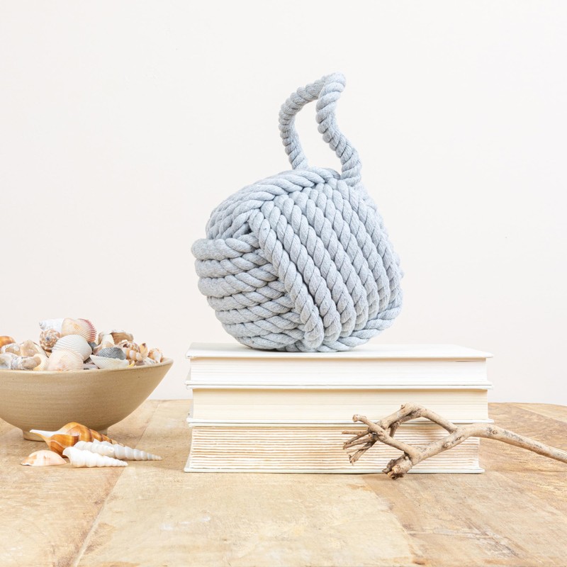 Nautical Rope Knot Decorative Cotton Door Stop, Grey
