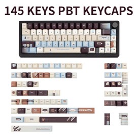 TIMSEKER 145-Key Cherry Profile PBT Dye-Sublimation Keycaps - Vintage Blue, Brown & Cream Colorway Custom Keycaps for ANSI/ISO Layout Mechanical Keyboards