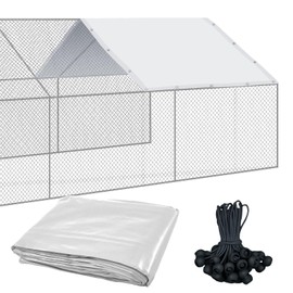 VitalCozy 1 Set Chicken Coop Cover 14.5 x 6.6 ft Metal Chicken Cooper Cover Waterproof with 25 Pcs Ball Bungees Cords Sun Resistance for Outdoor