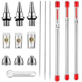 10 Pieces Airbrush Nozzle Needle Nozzle Cap Kit with Wrench Airbrush Replacement Parts for Spray Gun Sprayer Accessories, 0.2 mm, 0.3 mm, 0.5 mm