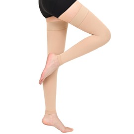 Wegitcs 20-30 mmHg Compression Stockings for Women & Men, Footless Thigh High Medical Compression Socks, Support Graduated Compression Hose Sock for Treatment Varicose Veins Swelling(Beige, X-Large)