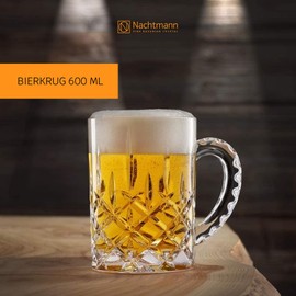 Nachtmann Noblesse Collection Beer Mug with Handle - 21.2oz Clear Crystal Glass | Elegant Big Drinking Cup for Beer Lovers, Home Bar Accessories | Dishwasher Safe