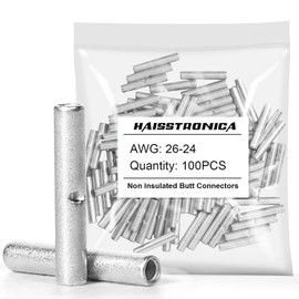haisstronica Non Insulated Butt Connectors Kit, 100pcs Tinned Copper Uninsulated Wire Connectors for Automotive Marine (AWG 26-24)
