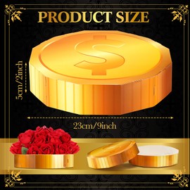 Honoson 12 pcs Casino Theme Party Decorations 9 Inch Large Gold Coin Favor Boxes Giant Gold Coin Table Centerpiece for Game Night Ball Party Supplies