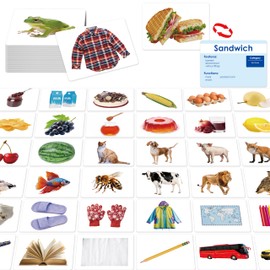 140 Noun Picture-Word Cards, Picture Flashcards Language Builder Visual Aid Speech Development Tool for Autism, ESL Teaching Materials for Adults, Non-Verbal Children Vocabulary Builder for Toddlers
