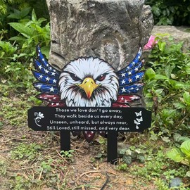 VKEVOC Patriotic Eagle Metal Cemetery Stakes, Waterproof Memorial Garden Markers for Veterans & Family, Outdoor Grave Decorations (Eagle)