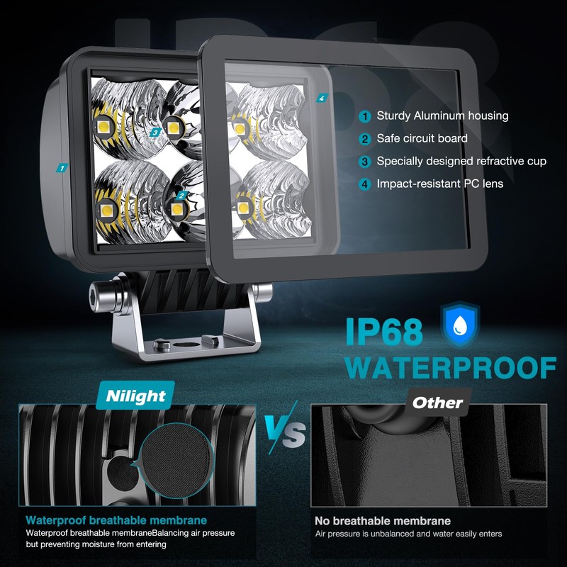 Nilight - 2 luces LED de 3.3 pulgadas, 6 LED,