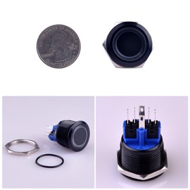 Ulincos Momentary Push Button Switch Waterproof Switch IP67 U22A1 Blue LED 1NO1NC SPDT ON/OFF Black Metal Shell 12V 22mm (Blue)