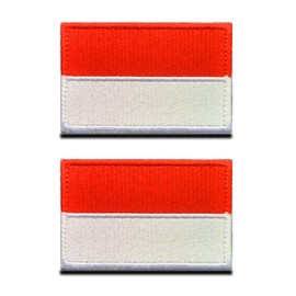 2 Pcs Indonesia Indonesian Flag Patches, Tactical Embroidery Applique Emblem Military Patch with Hook and Loop Fastener for Hats Backpack Jackets Clothes Uniform Vest National Patch Collect