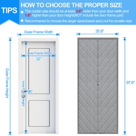 RELIANCER Magnetic Thermal Insulated Door Curtain,Waterproof Oxford Cloth Door Cover,Fits 32"x96" Doors,Cotton Fiberfill Doorway Curtains,Winter Insulated Doors Net Screen,Windproof Doorway Blanket