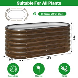 SnugNiture Galvanized Steel Raised Garden Bed, 4x2x2 ft, Outdoor Oval Deep Root Planter Box for Growing Vegetables, Flowers and Fruits