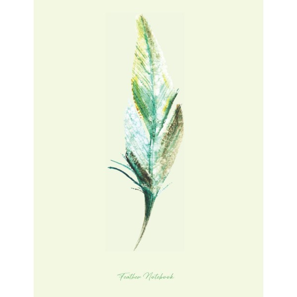 Feather Notebook: Green Boho Style Design Watercolor Feather Notebook Lined