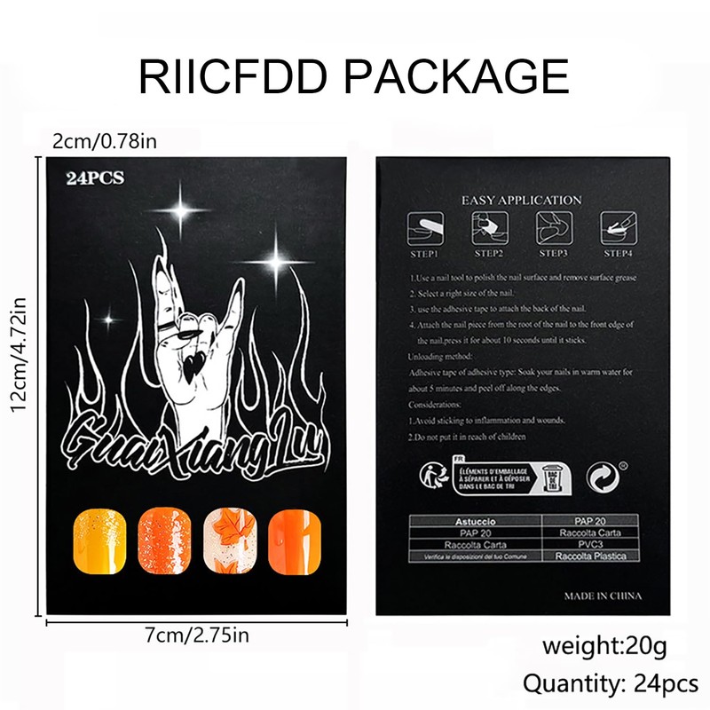 RIICFDD Fall Pres On Nails - Short Almond Shape Acrylic