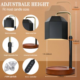 Candle Warmer Lamp with Timer,Electric Candle Warmer,Adjustable Height Dimmable Candle Warmer Lamp,Flameless Scented Candle Warmer,Compatible with Various Candles,A3-Wooden Black