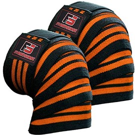 Knee Wraps (pair) - Ideal for Squats, Powerlifting,Gym,Bodybuilding, Weightlifting, Cross Training WODs & Gym Workout - Compression & Elastic Support (Orange)