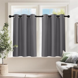 PONY DANCE Short Gray Blackout Curtains for Kitchen Over Sink 36 inch Long, Thermal Insulated Black Out Cafe RV Bunk Panels, Grommet Drapes for Bathroom Basement Small Window(2 Panels, 34 inches Wide)