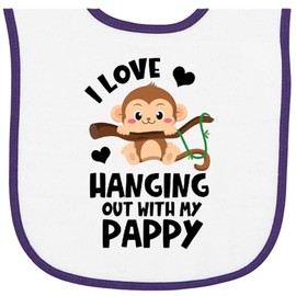 inktastic Monkey I Love Hanging Out with My Pappy Baby Terry Cloth Bib White and Purple 3e96d
