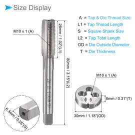 CoCud Tap and Die Set, M10 x 1 Thread, Metric High-Speed Steel Machine Screw Tap & Round Die Tool Kit - (Applications: for Threading Tapping Repairing), 1-Set