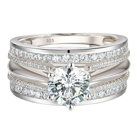 Blongme 2Ct Wedding Rings Sets for Women 925 Sterling Silver Bridal Rings Sets Ring Enhancer AAAAA Cubic Zirconia Round Cut Engagement Set Size 8