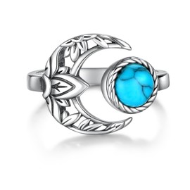 Sariel 925 Sterling Silver Turquoise Toe Rings for Women Teen Girls Boho Moon Adjustable Mid Finger Rings Summer Vacation Ocean Beach, Silver, No Gemstone