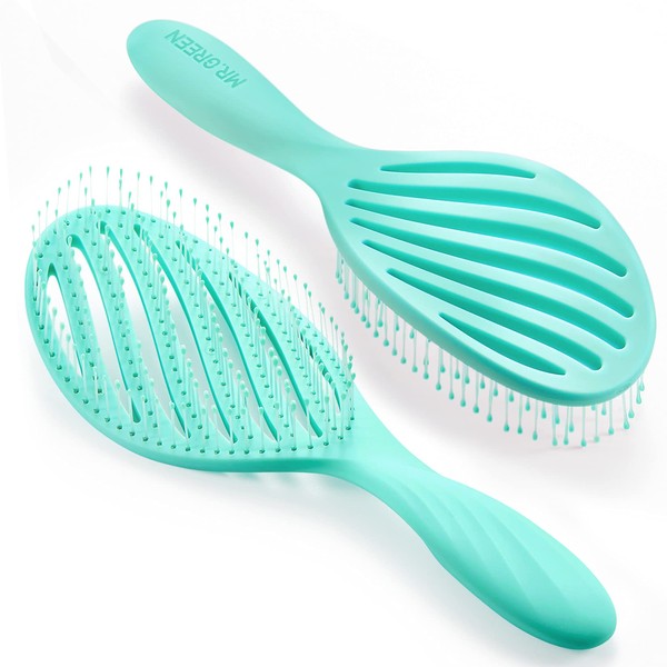 MR.GREEN Nylon Hair Brush, Hollowing, Hair Styling Detangler, Quick Blow Drying, Detangling Tool for Wet, Dry, Curly Hair (Green)