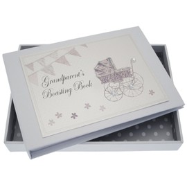 White Cotton Cards Grandparent's Boasting Book Tiny Album (Silver Pram and Bunting)
