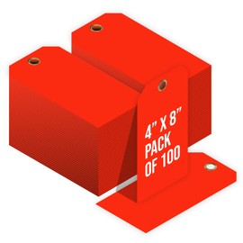 Tags 4 Less 15 Mil Blank Plastic Hang Tags – 4” x 8” Waterproof Heavy Duty Vinyl Labels for Outdoor Tagging, Equipment Labeling, Luggage, Valves & More (Fluorescent Orange/Red,Pack of 100)