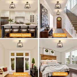 TOULMJ 4-Light Ceiling Light Fixture, Farmhouse Semi-Flush Mount Ceiling Lighting, Black Gold Kitchen Light Fixture for Foyer, Hallway, Entryway, Laundry Room